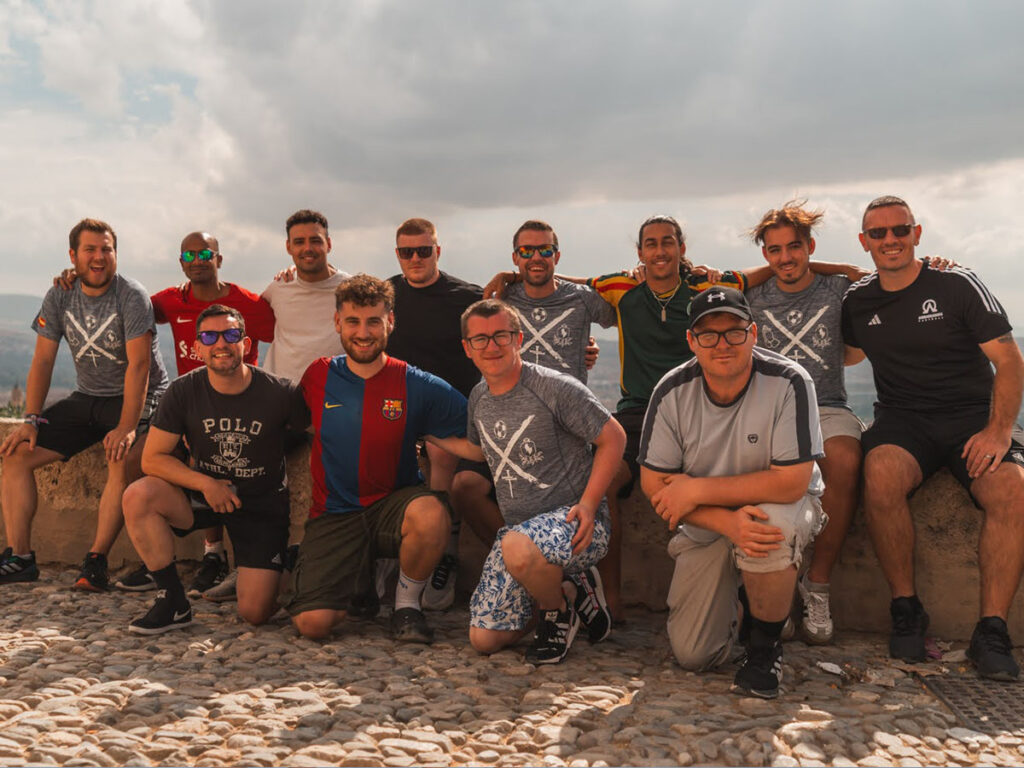 group of people on football tour